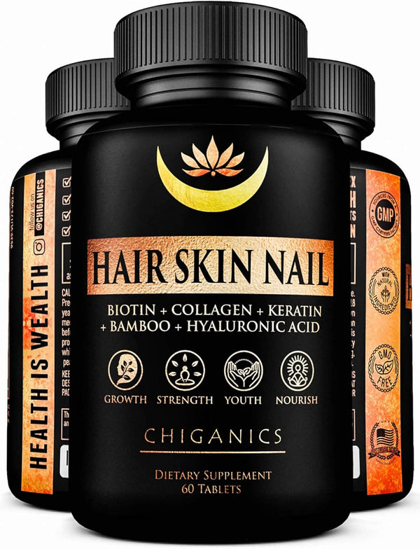 10X Potent Hair Skin and Nail Growth Vitamins with Keratin + Collagen + Silica for Vibrant Hair, Extra Strength Biotin