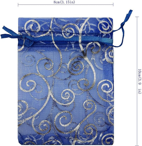 100pcs Sheer Organza Favor Bags - For Wedding Baby Shower Rattan Print Gift Bags Samples Display Drawstring Pouches
