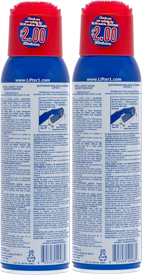 Carpet Stain and Red Wine Remover - Spot Treatment for Oil, Grease, Urine - Pack of 2