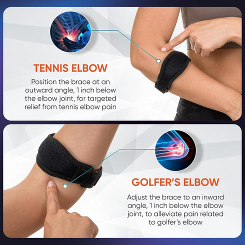 Elbow Brace 2-Pack, Adjustable Support Strap for Men & Women, Pain Relief for Tennis & Golfer's Elbow Tendonitis