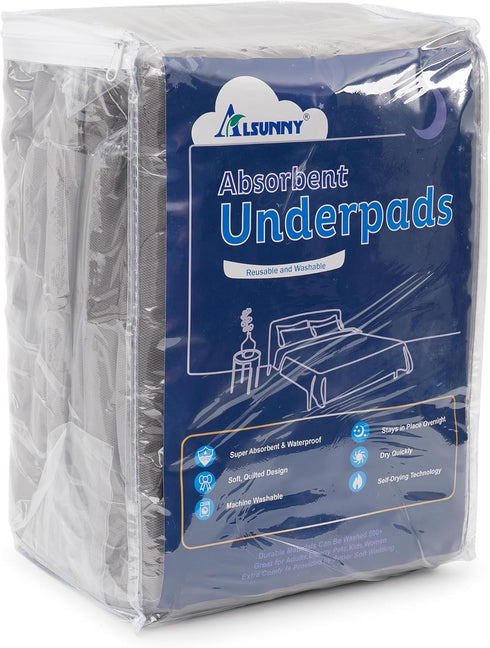 Alsunny Waterproof Bed Pad 36x36 Inch (4 Pack), Washable Bed Protectors for Incontinence, Adults, Kids, and Pets