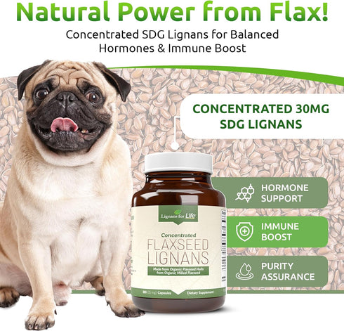 Lignans For Life Flaxseed Lignans for Dogs & People, Omega 3 Fatty Acids, 15mg, 180 Capsules, 1 Pack