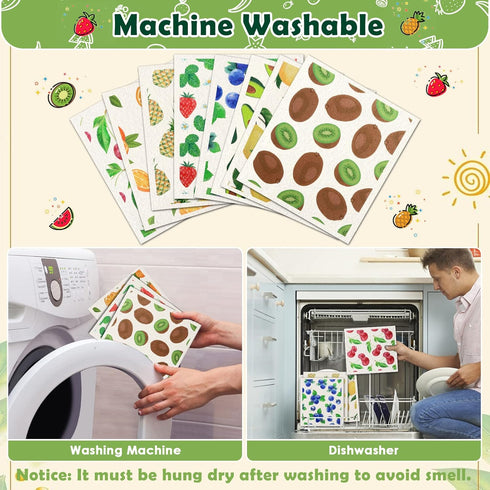 Reusable Swedish Kitchen Dish Cloths, 8 Pack Quick Drying Kitchen Sponges, Dish Rags for Home Cleaning and Washing