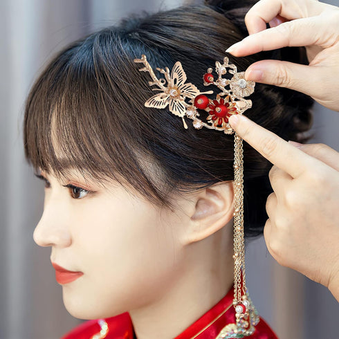 Lurrose Japanese Hairpins, Butterfly Tassel Kimono Kanzashi Bobby Pins Hair Clip Accessory for Traditional Kimono