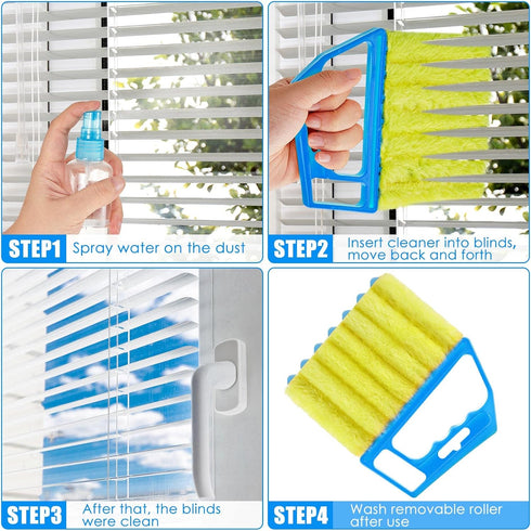 2 Pcs Window Venetian Blind Cleaner Tool, Washable 7 Fingers Dusting Cleaner and Air Vent Brush, Blue Green