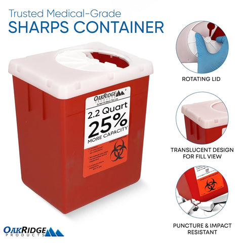 Oakridge Products Transparent Sharps Container for Home Use and Professional, 2.2 Quart (1-Pack)