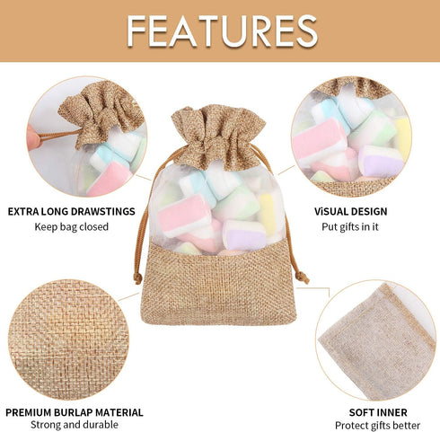 CCINEE 24PCS Burlap Drawstring Gift Bag, 4x6 Inch Mesh See Through Pouch for Jewelry, Wedding, Baby Shower Favors