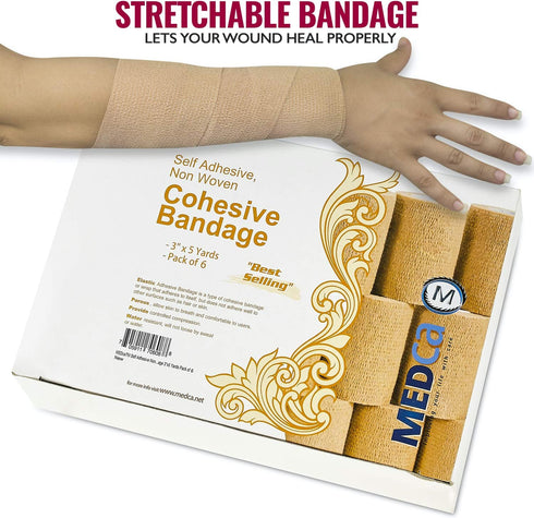 Self Adherent Wrap - Bulk Pack of 6, Athletic Tape Rolls for Ankle Sprains & Swelling
