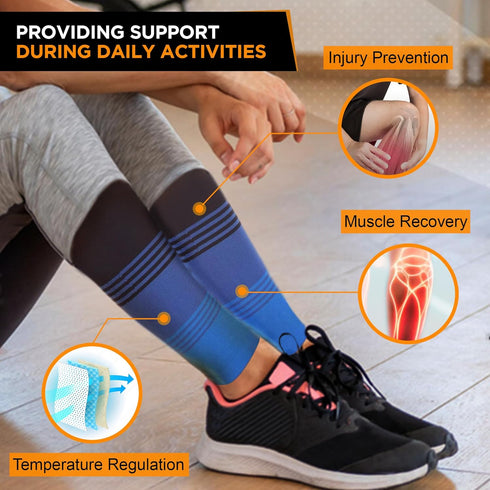 Doc Miller Compression Calf Sleeve - 20-30 mmHg Graduated Support, Knee High, Running, Shin Support, Striped Design, 1