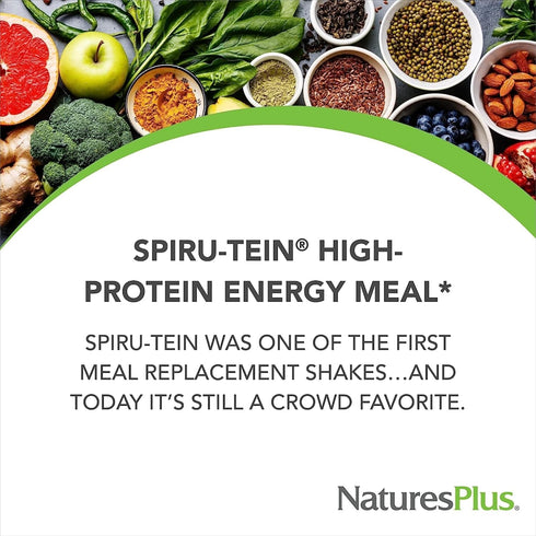 NaturesPlus SPIRU-TEIN Plant-Based Protein Shake, Strawberry - 1.2 lb, Non-GMO, Vegetarian, Gluten Free - 16 Servings