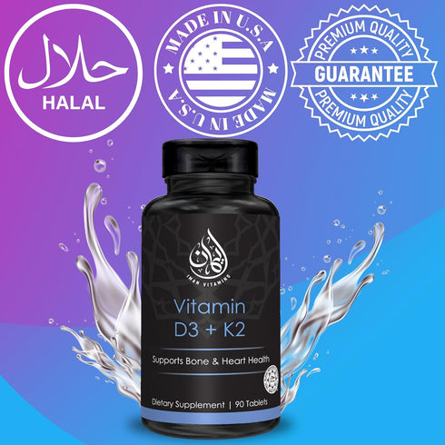 Halal Vitamin D3 with K2 Chewable Tablets, 90 Count, Vitamin D 2000 iu + Menaquinone-7 (MK7), Supports Heart Health,