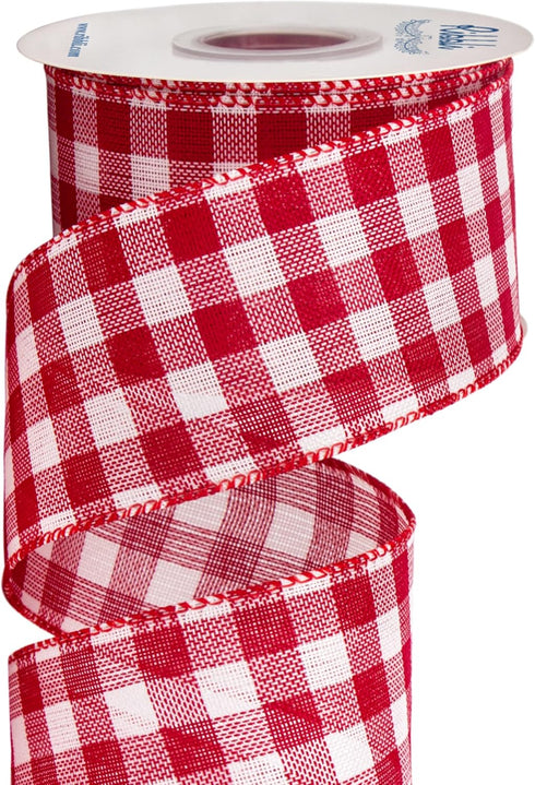 Ribbli Buffalo Plaid Burlap Wired Ribbon, 2-1/2 Inch x 10 Yard, Red and White Patriotic Ribbon for Wreath, Big Bow,