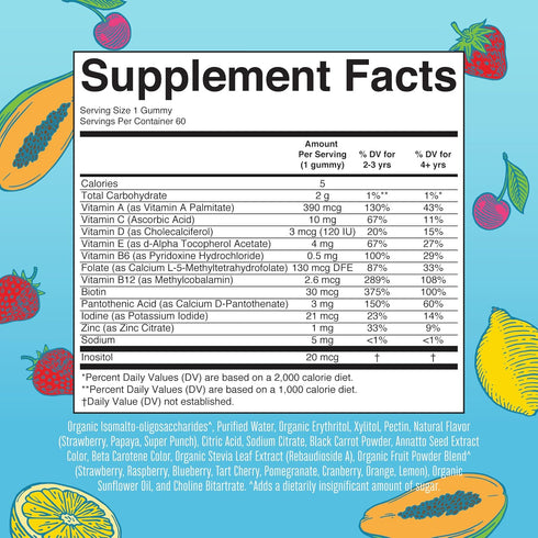 MaryRuth Organics Kids Vitamins, Sugar Free, 2 Month Supply, Vegan Multivitamin Gummies for Ages 2+, 60 Count