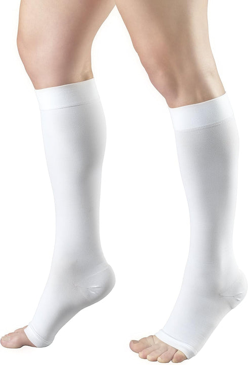 Truform Compression Stockings, 20-30 mmHg, Knee High Length, Open Toe, White, Medium
