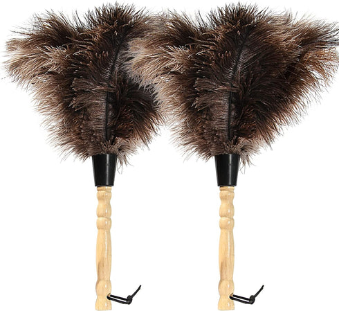 Ostrich Feather Duster - 14 inch Genuine Ostrich Feathers with Wooden Handle, Eco-Friendly Handheld Cleaning Supplies