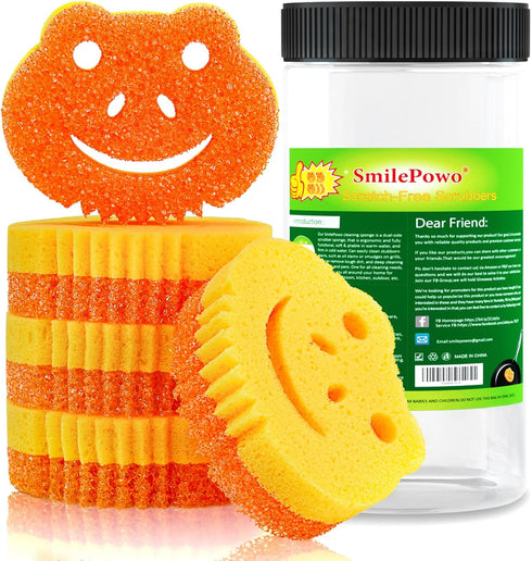 SmilePowo 5 Pack Scrub Sponge, Dual-Sided Temperature Controlled Kitchen Sponge for Dishes, Multi-Functional Cleaning