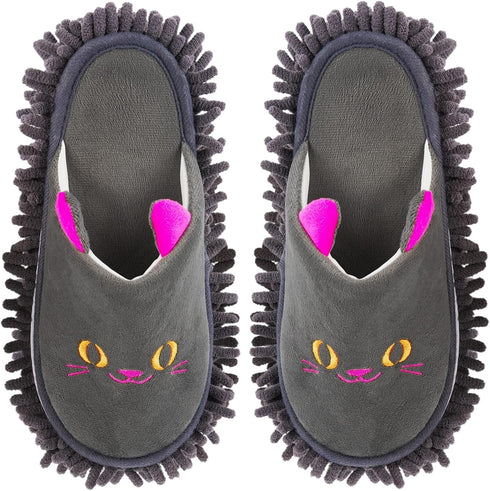 Warm Dark Gray Microfiber Slippers, Anti-slip Moccasin Shoes for Floor Dust Dirt Hair Mop Bedroom Home