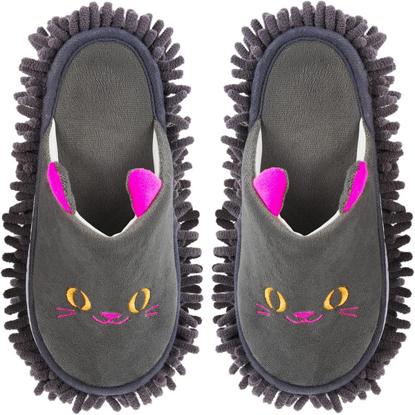 Warm Dark Gray Microfiber Slippers, Anti-slip Moccasin Shoes for Floor Dust Dirt Hair Mop Bedroom Home