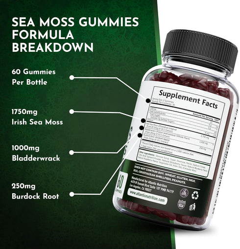 Irish Sea Moss Gummies 3000MG - 60 Gummies with Irish Sea Moss, Bladderwrack & Burdock Root for Essential Vitamins