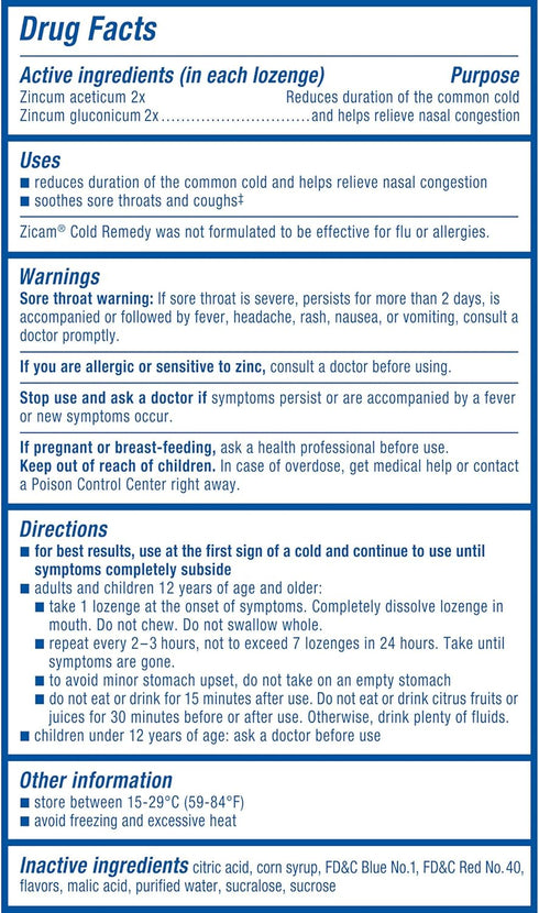 Zicam Cold Remedy Zinc Lozenges, Wild Cherry Flavor, Homeopathic, Soothes Sore Throat and Coughs, 25 Count