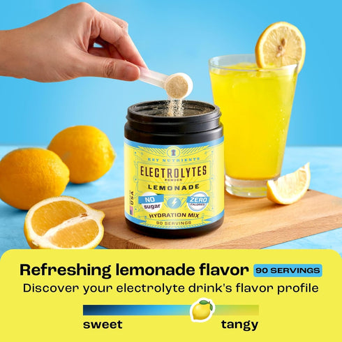 KEY NUTRIENTS No Sugar Multivitamin Electrolytes Powder, Refreshing Lemonade, 90 Servings, Made in USA