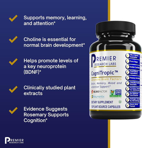 Premier Research Labs CogniTropic - Brain Supplements for Memory and Focus, Clarity Vitamins for Brain, 120 Vegetarian