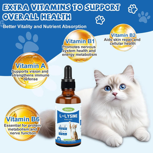Ourea Immune L-Lysine for Cats, Lysine Supplement for Support System,Respiratory Eye Health, Alleviates Sneezing