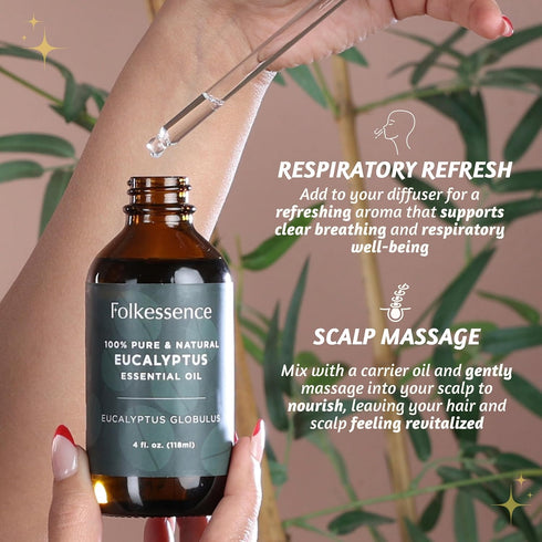 Folkulture Eucalyptus Essential Oil 4 Fl Oz - 100% Pure, Natural and Undiluted with Glass Dropper