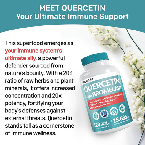28-in-1 Quercetin with Bromelain Supplement, 120 ct - Quercetin 500mg Capsules for Daily Immune Defense