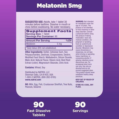 Natrol Sleep Melatonin 5mg Fast Dissolve Tablets | 90 Strawberry-Flavored Tablets, Nighttime Sleep Aid