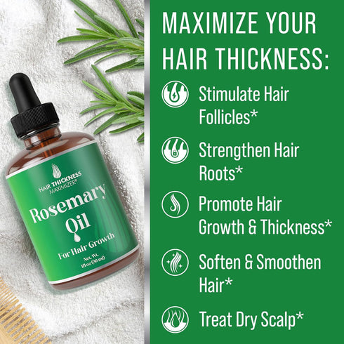 Rosemary Oil for Hair Growth - Topical Treatment for Hair Loss Prevention with Jojoba & Jamaican Black Castor, 1 oz