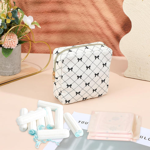 Josojoou Corduroy Sanitary Napkin Storage Bag with Zipper, Cute Period Bag Pouch, Portable Tampon Holder for Purse that