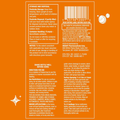 Nix Lice & Bedbug Killing Spray for Home, Bedding & Furniture, 5 fl oz