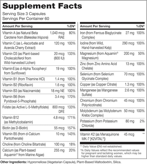 NATURELO Prenatal Multivitamin with Gentle Chelated Iron, Methyl Folate, Plant Calcium & Choline - Vegan, 180 Capsules