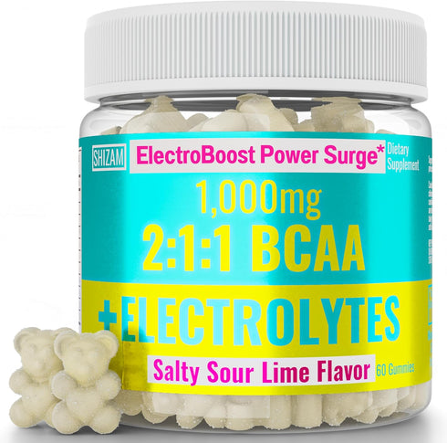 SHIZAM Electrolyte BCAA Gummies: Energy Chews with Electrolytes, Branched Chain Amino Acids, Potassium Sodium for