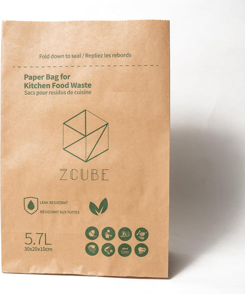 Zcube Kitchen Food Waste Paper Bag, Sets of 6, Leak Resistant Liner, Size Small, 60 Bags