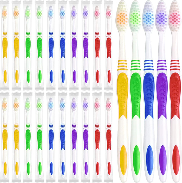 Bulk Toothbrushes 25 Pack, Individually Wrapped Travel Toothbrush Set for Adults & Kids, Medium-Soft Brush Head
