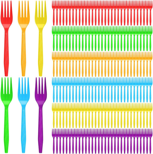 Tioncy 360 Pcs Rainbow Disposable Plastic Forks, Colorful Neon Cutlery for Picnics, Parties, Outdoor Events