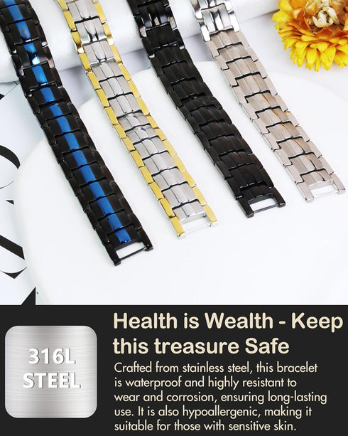 Feraco Magnetic Bracelets for Men: Titanium Steel with Double Rows and Effective 4 Elements Stones