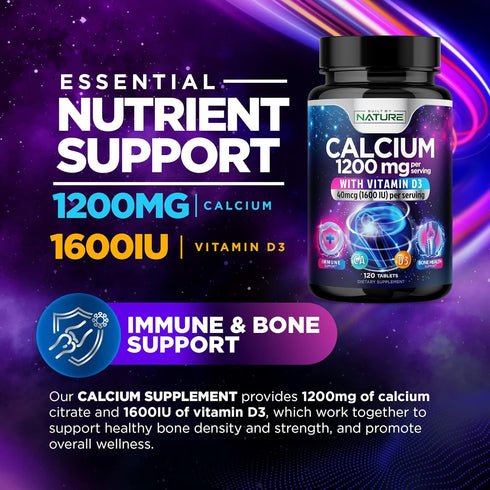 Calcium 1200mg with Vitamin D3, 120 Tablets | Advanced Bone Support Supplement for Best Absorption