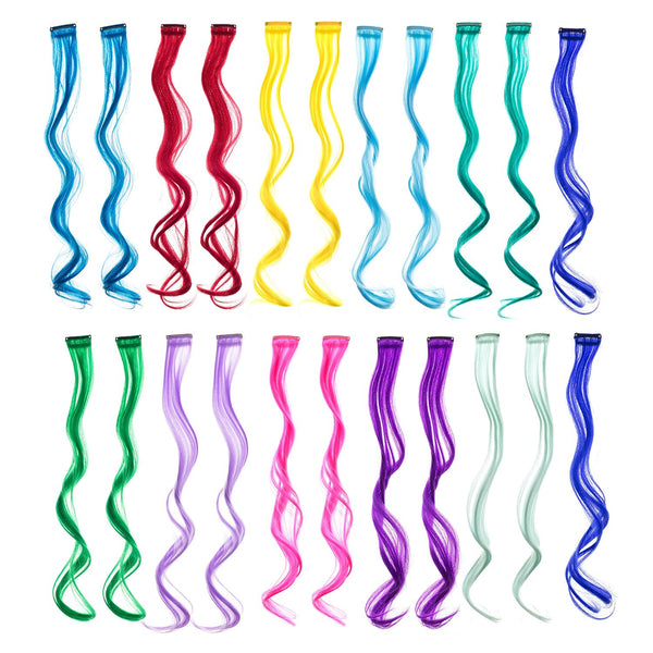 SWACC 22 Pcs Colored Party Highlights Clip-On Hair Extensions - Multi-Colors Synthetic Hairpieces (11 Colors)