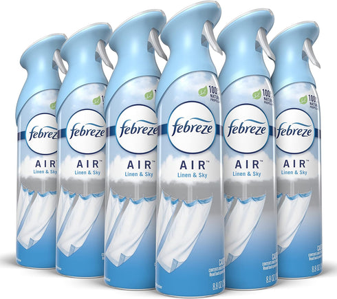 Febreze Air Freshener Spray - Odor Eliminator, Linen & Sky Scent, 8.8 Oz, Pack of 6 for Strong Odor Control