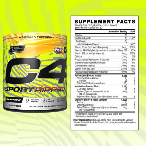 Cellucor C4 Ripped Sport Pre Workout Powder | Hawaiian Pineapple | 20 Servings | 200mg Caffeine