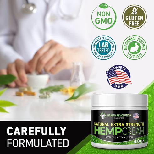 Hemp Cream Maximum Strength - Soothes Muscles, Joints, Feet, Nerve, Back, Knee, Hip with Arnica, MSM, Emu, Turmeric
