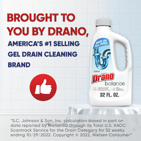 Drano Balance Unscented Liquid for All Pipes, Clears Clogs in Under an Hour, Normal Use