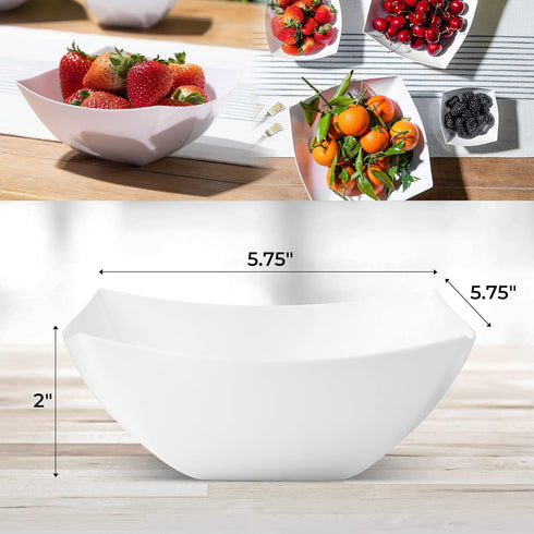 Posh Setting 4 Pack Small White Plastic Serving Bowls, Heavy Duty Disposable Candy Snack Buffet Salad Bowls