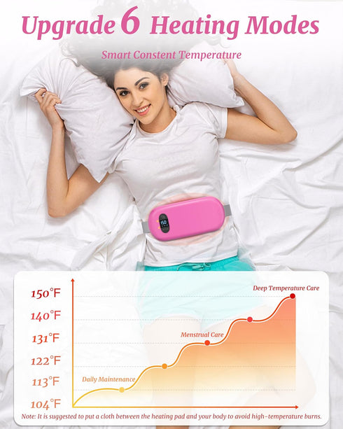 Portable Heating Pad for Cramps, Cordless Electric Fast Heating Pad for Back Pain Relief, 6 Heat & Massage Modes