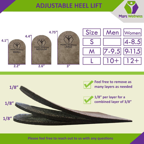 Premium Adjustable Orthopedic Heel Lift - Made in The USA for Heel Pain and Leg Length Discrepancies - Large