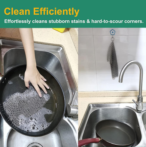 ifeel Cast Iron Cleaner, Premium 316L Stainless Steel Chainmail Scrubber for Cookware and Pots