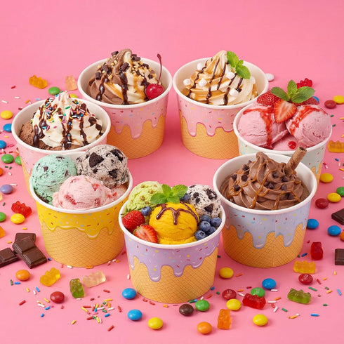Jingmore 120 4/6/8 oz 6 Frozen Summer (6 oz) Pcs Ice Cream Bowls Paper Ice Cream Cups Containers Bulk Colors Disposable